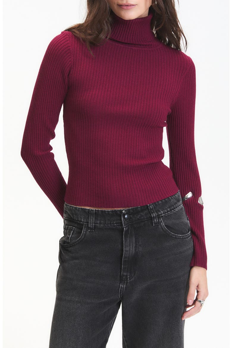 Mylo Ribbed Turtleneck Sweater, Main, color, WINE