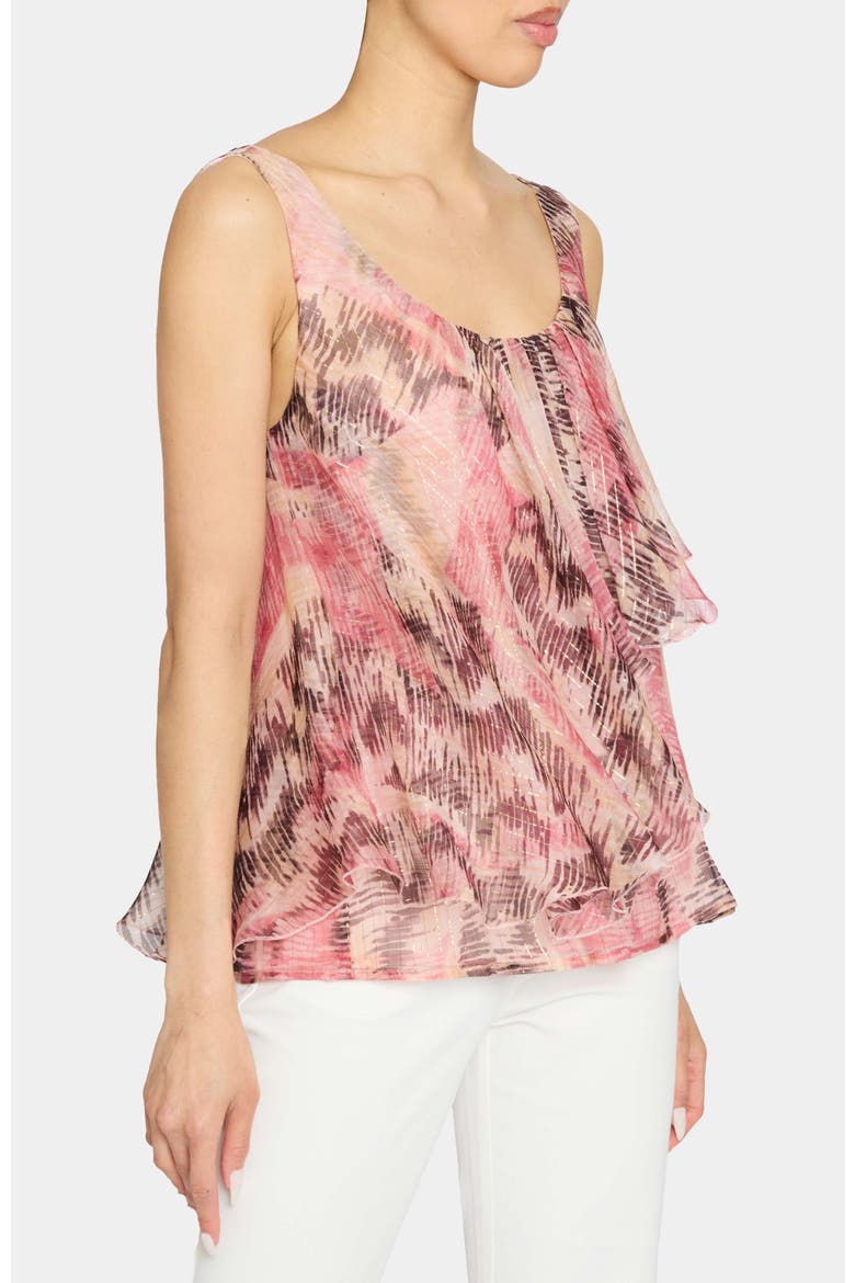 BONNIE Sleeveless Ruffled Top in Printed Silk Chiffon, Alternate, color, SWEET PEA MULTI