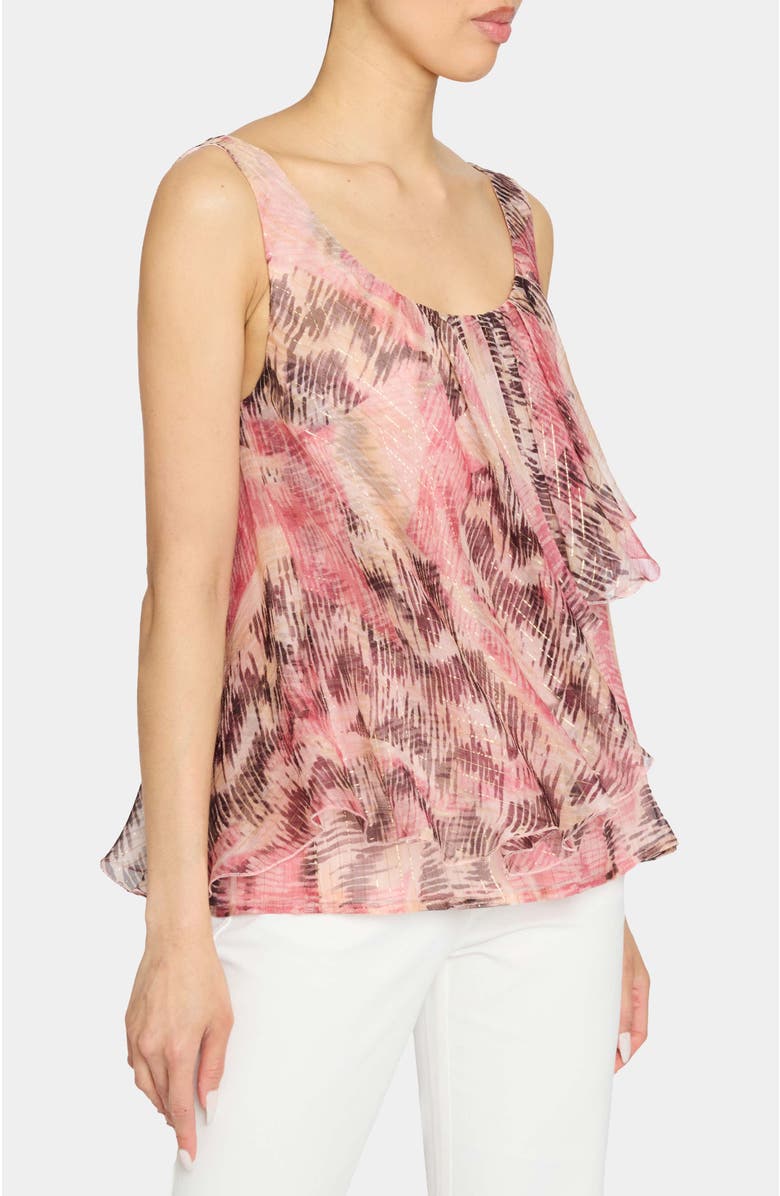 Santorelli BONNIE Sleeveless Ruffled Top in Printed Silk Chiffon, Alternate, color, Sweet Pea Multi