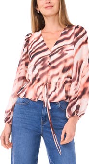 1.STATE V-Neck Button Front Peplum Top