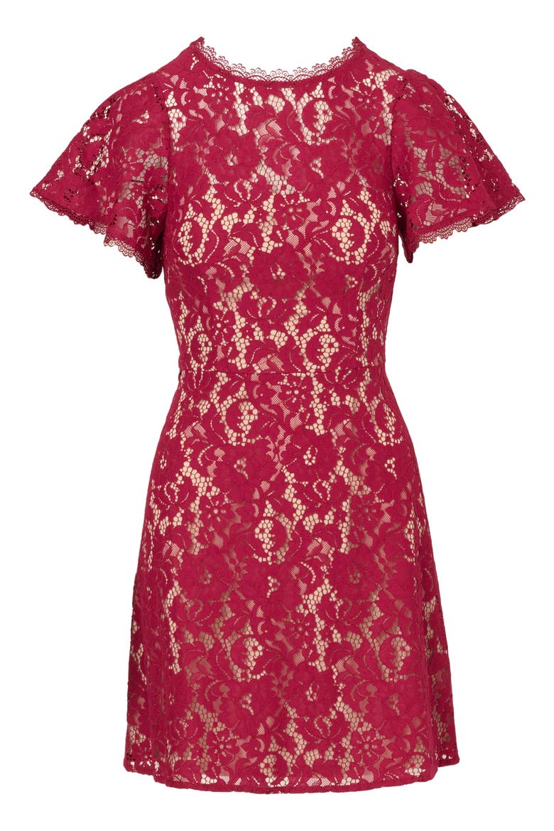 Flutter Sleeve Lace Dress, Alternate, color, LIGHT WINE