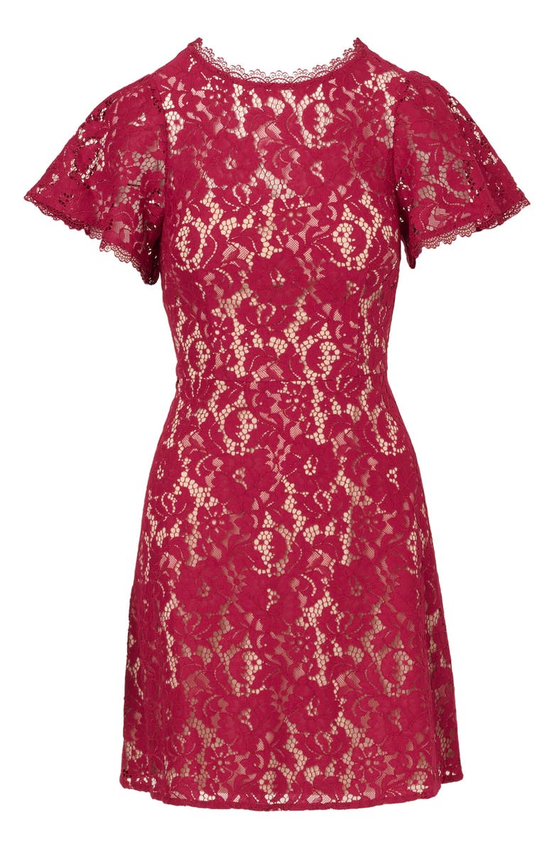 Adrianna Papell Flutter Sleeve Lace Dress, Alternate, color, Light Wine
