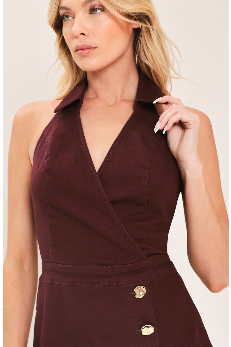 Surplice V-Neck Denim Romper, Alternate, color, RED BEAN