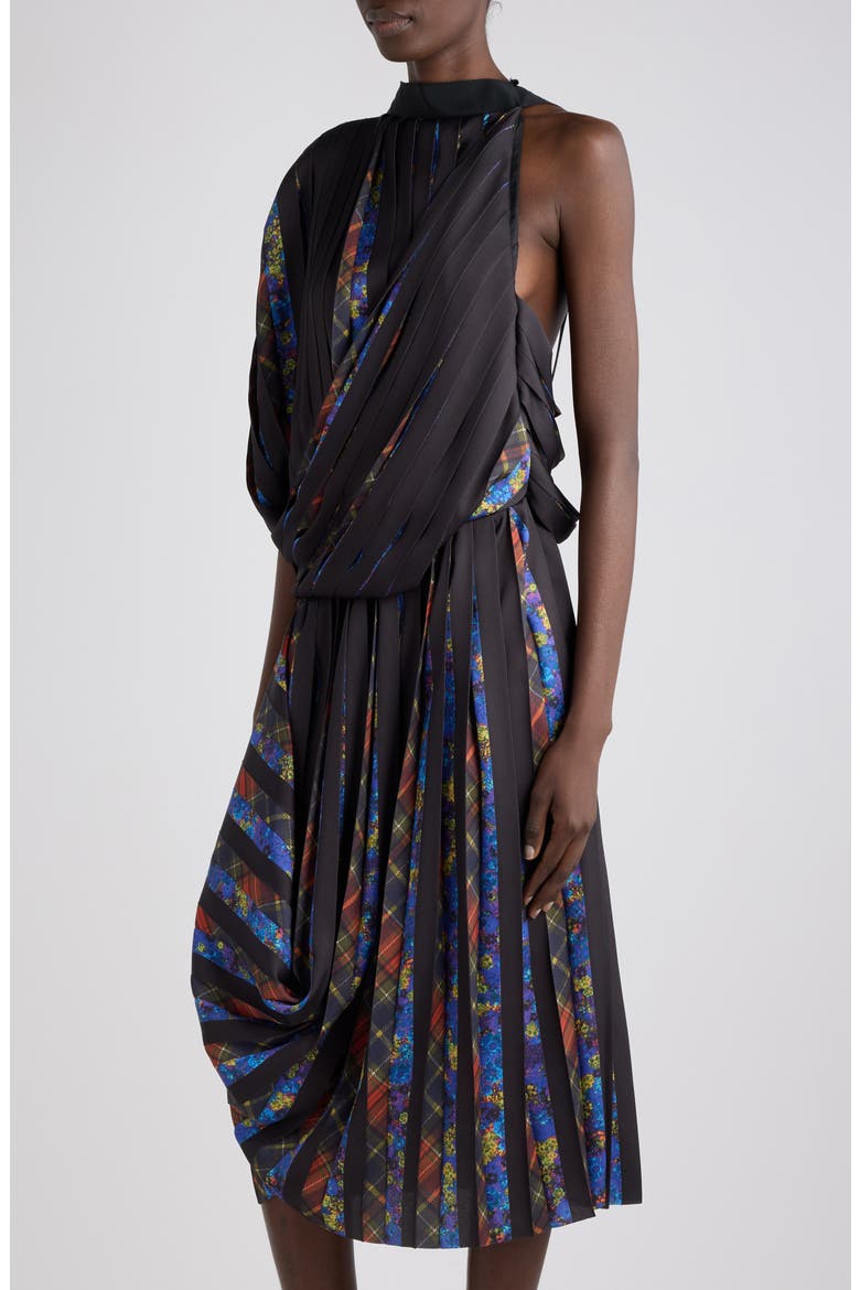 Duneggio Print Satin Plissé One-Shoulder Midi Dress, Alternate, color, DESSIN B