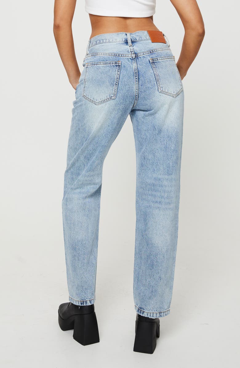 Princess Polly Holly Asymmetric Crossover Waist Rigid Straight Leg Jeans, Alternate, color, Blue