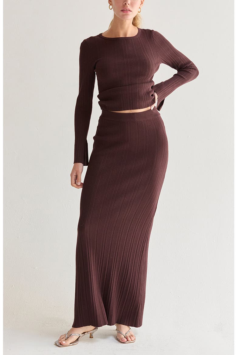 Ribbed Knit Maxi Skirt, Alternate, color, Espresso