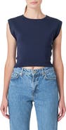 Endless Rose Cutout Padded Shoulder Crop Top