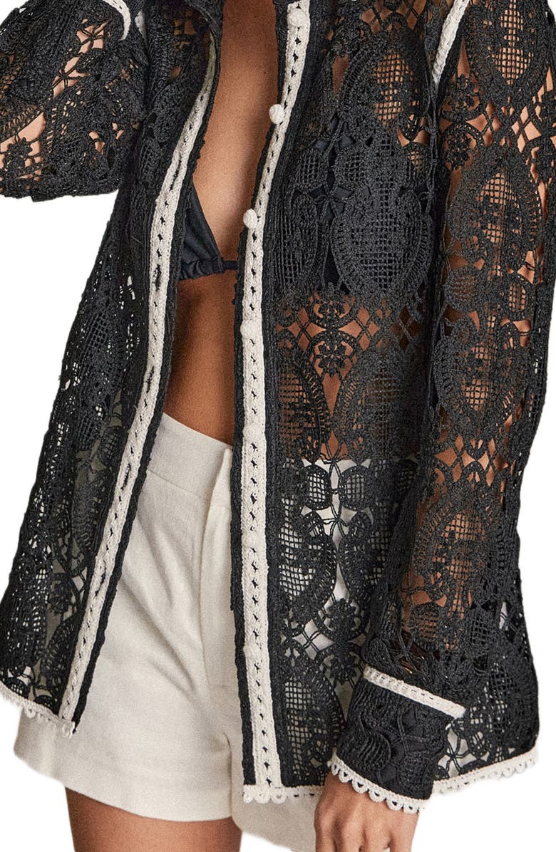 English Factory Crochet Button-Up Shirt, Alternate, color, Black