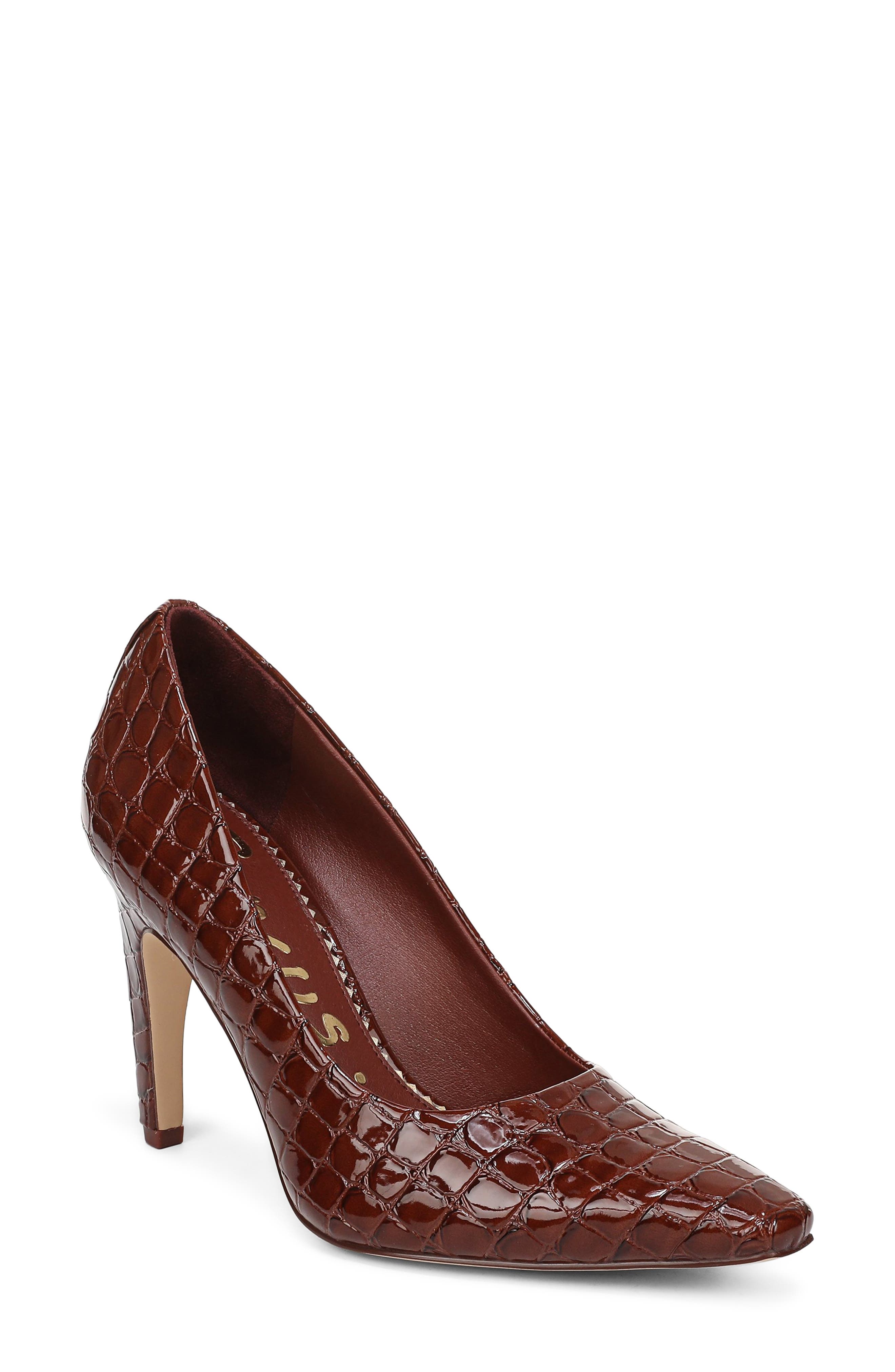 Solenne Croc Embossed Pump, Main, color, LIGHT BROWNIE BATTER