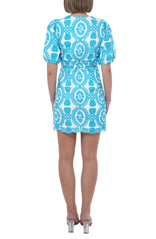 Shop Adelyn Rae Rosemary Eyelet Embroidery Minidress In White/blue