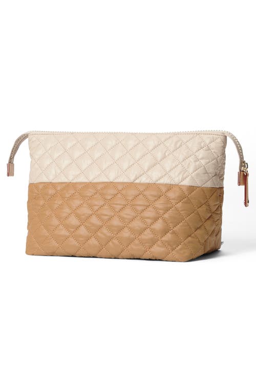 Mz Wallace Large Zoey Quilted Nylon Clutch In Buff/caramel Colorblock