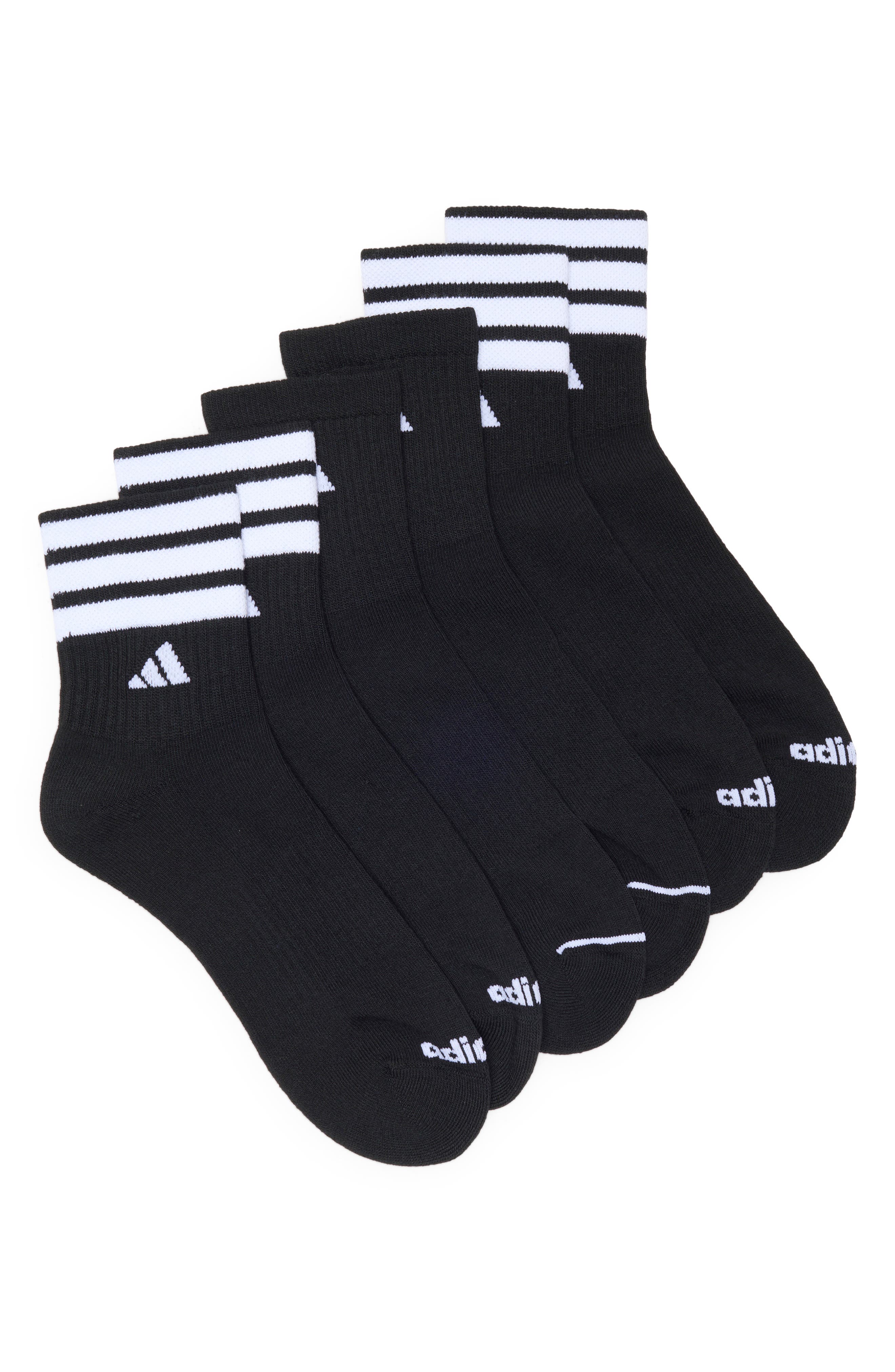 adidas 3-Pack Cushioned 3-Stripe Quarter Crew Socks