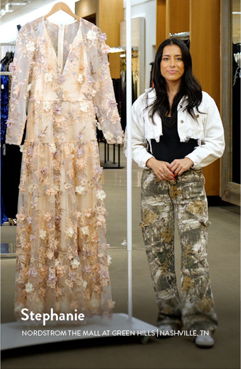 Angelina Floral Embroidery Long Sleeve Gown, sales video thumbnail