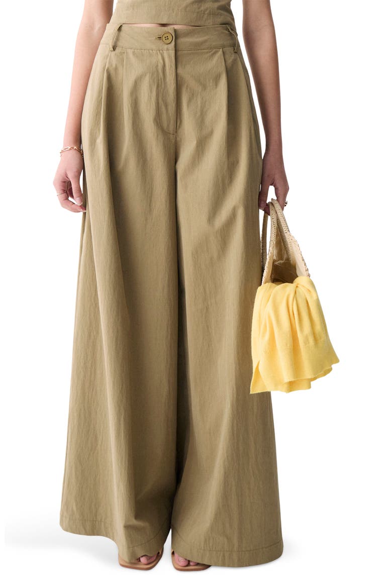 Louna Pleated Cotton Blend Wide Leg Pants, Main, color, ARMY