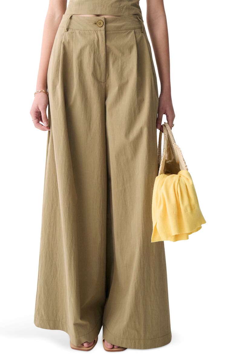 DELUC Louna Pleated Cotton Blend Wide Leg Pants, Main, color,