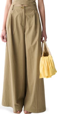 DELUC Louna Pleated Cotton Blend Wide Leg Pants