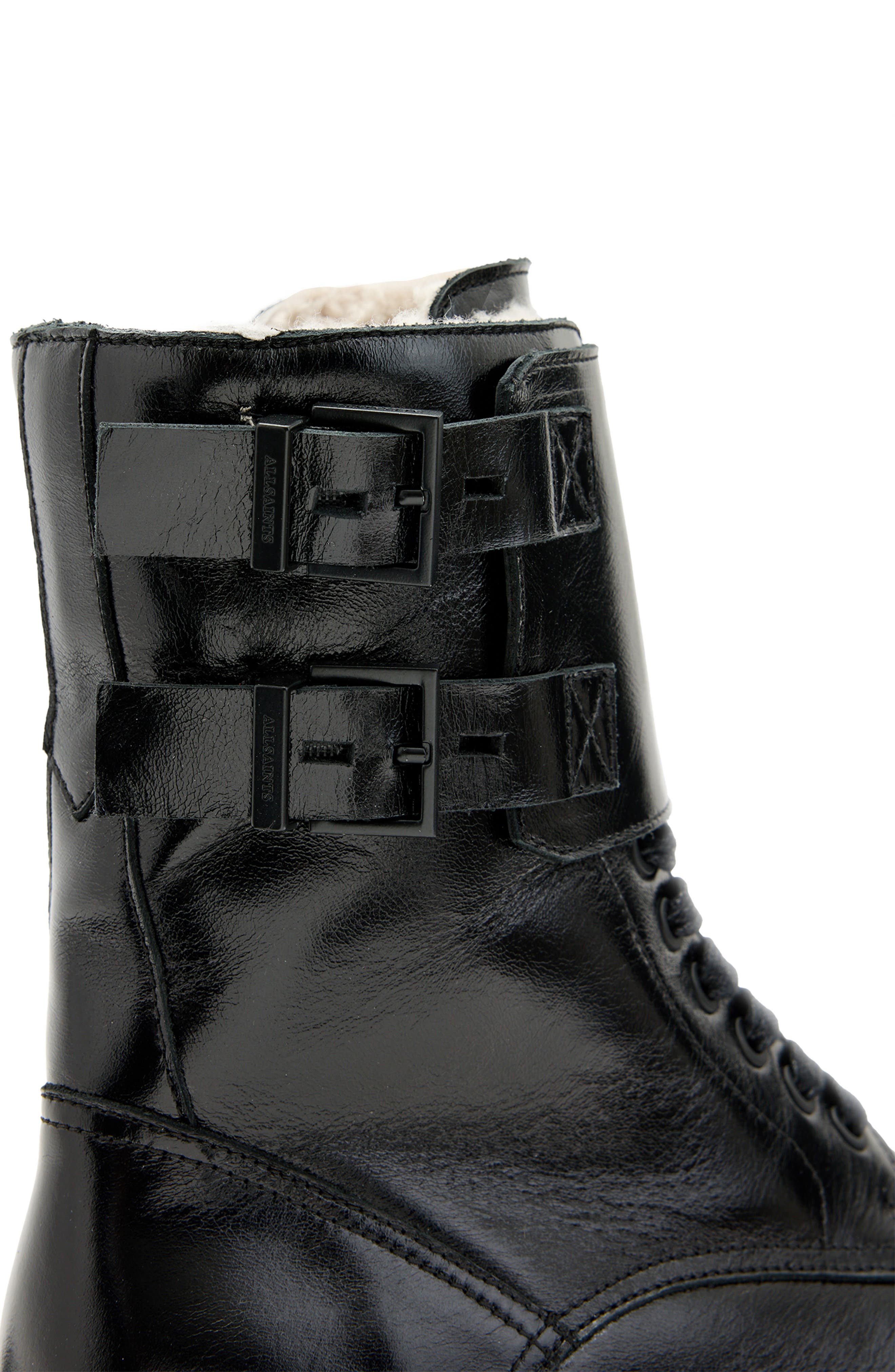 Zoe Genuine Shearling Lug Sole Boot, Alternate, color, BLACK SHINE