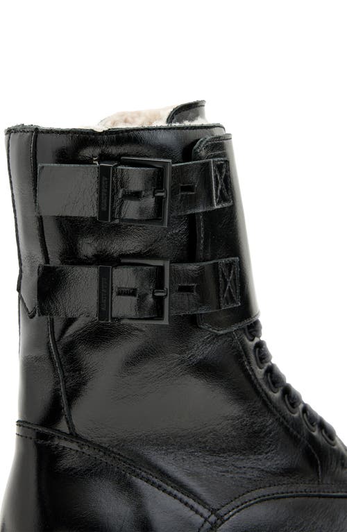 Allsaints Zoe Lace Up Shearling Lined Leather Boots In Black