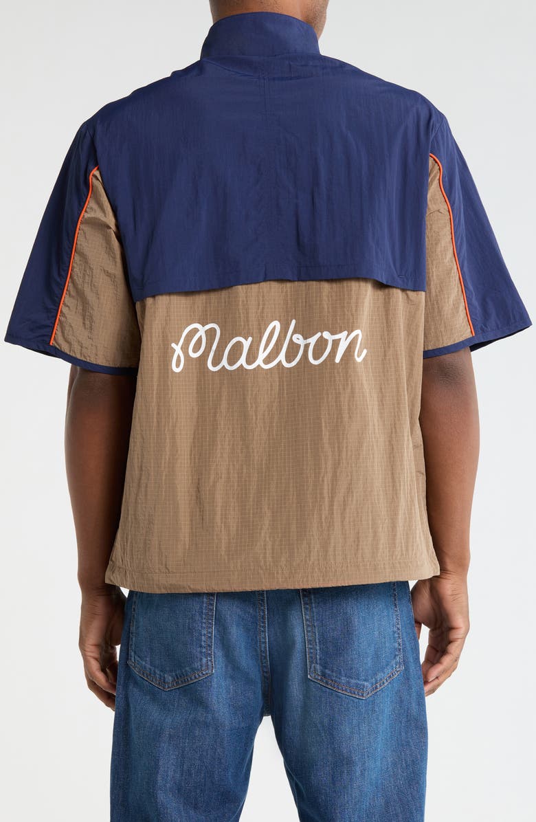 Malbon Golf Torrey Pines Short Sleeve Nylon Quarter Zip Windshirt, Alternate, color, Baritone Blue / Sea Turtle