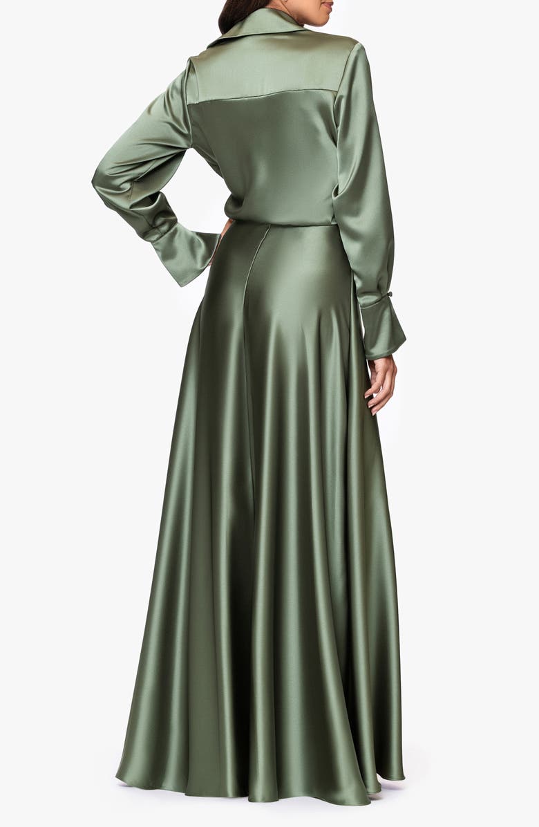 Xscape Evenings Spread Collar Long Sleeve Satin Gown, Alternate, color, 