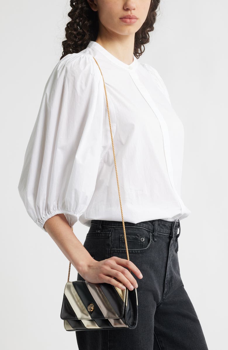 Kurt Geiger London Mini Soho Metallic Leather Clutch, Alternate, color, Open Grey