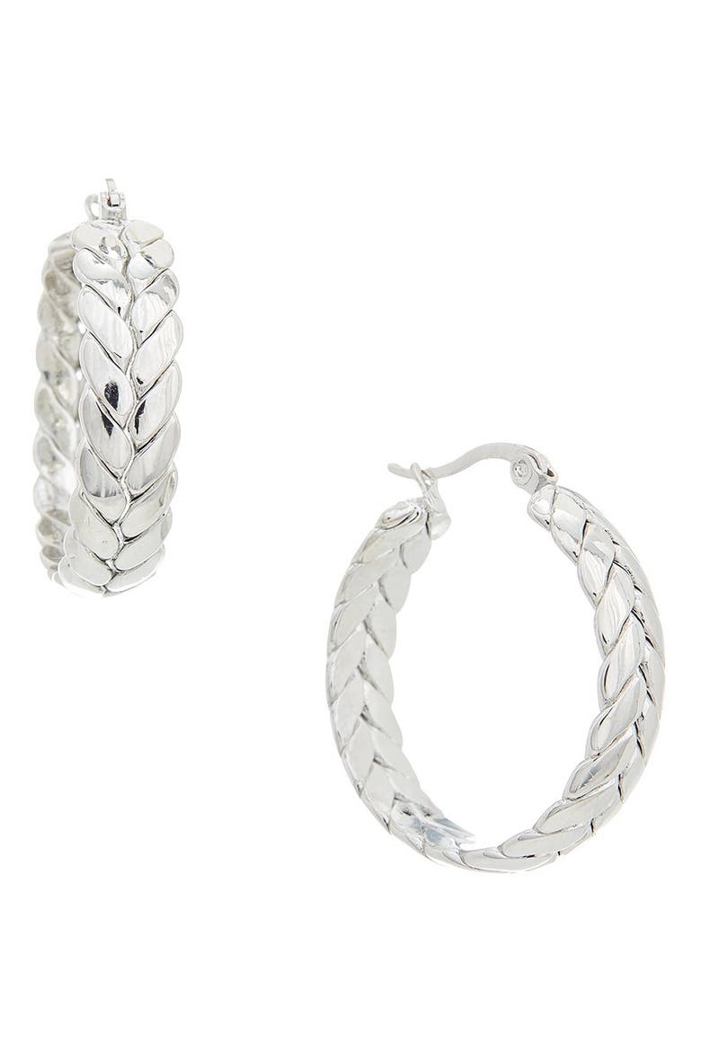 Braid Texture Hoop Earrings, Main, color, SILVER