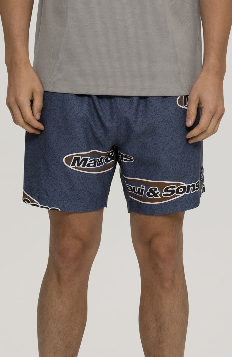 Maui & Sons Flying Disc Microfiber Swim Trunks, Main, color, Slate