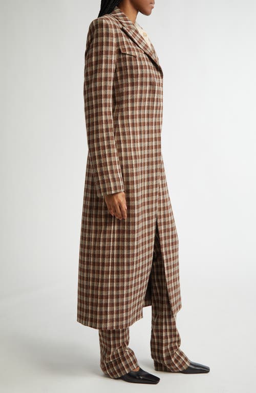 Acne Studios Omaha Check Single Breasted Bouclé Overcoat In Beige/brown