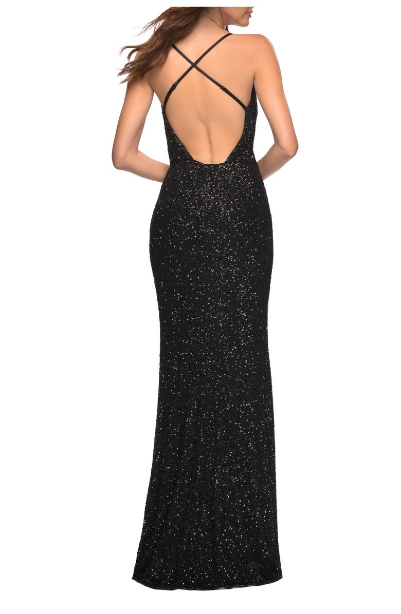 La Femme Sequin Long Dress in Chic Design with Low Back, Alternate, color, Black