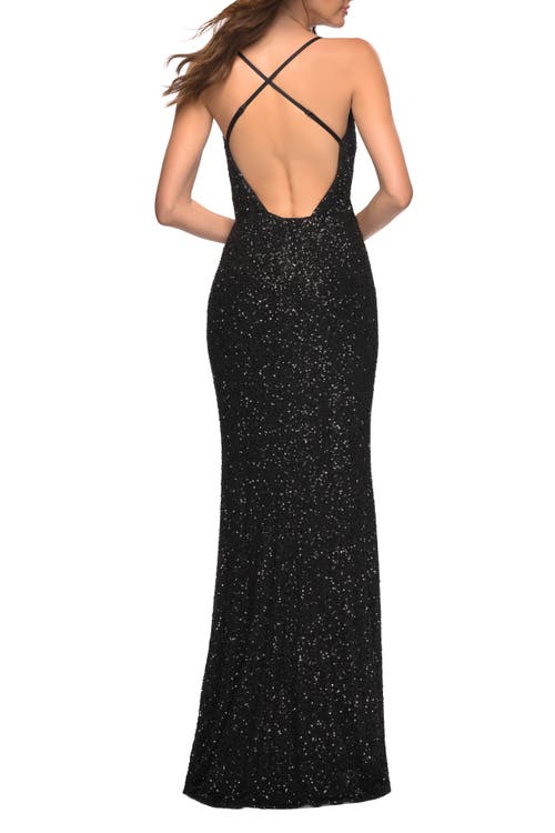 La Femme Sequin Long Dress In Black