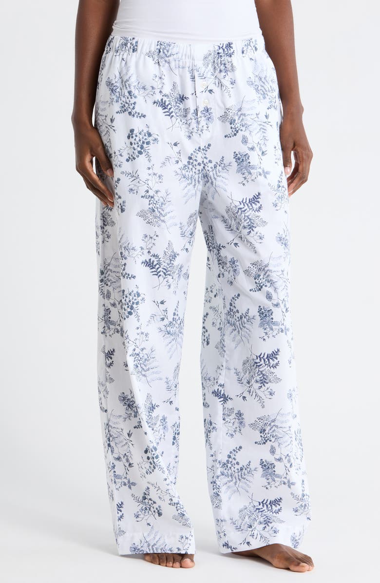 NORDSTROM RACK Cotton Poplin Pajama Pants, Main, color, White- Navy Restore Floral
