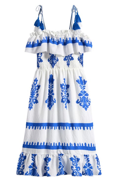 Border Print Ruffle Dress (Big Kid)