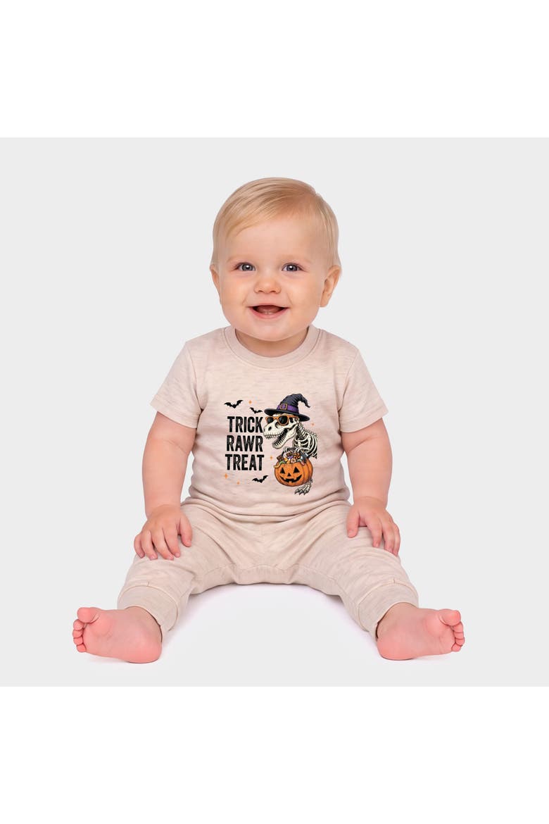 Trick Rawr Treat Dino Infant Jogger Pant Crew Set, Alternate, color, Oatmeal