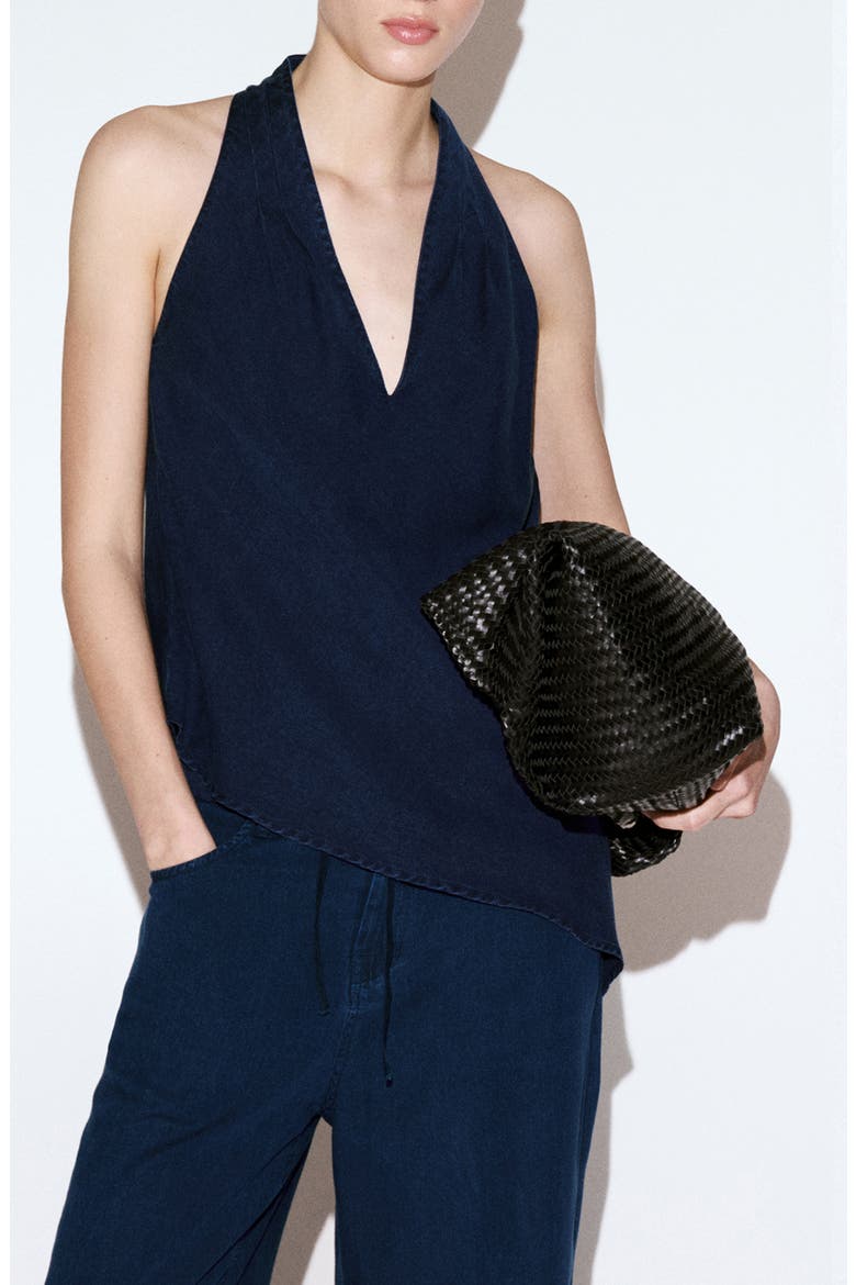Asymmetrical Denim Halter Top, Main, color, DARK BLUE
