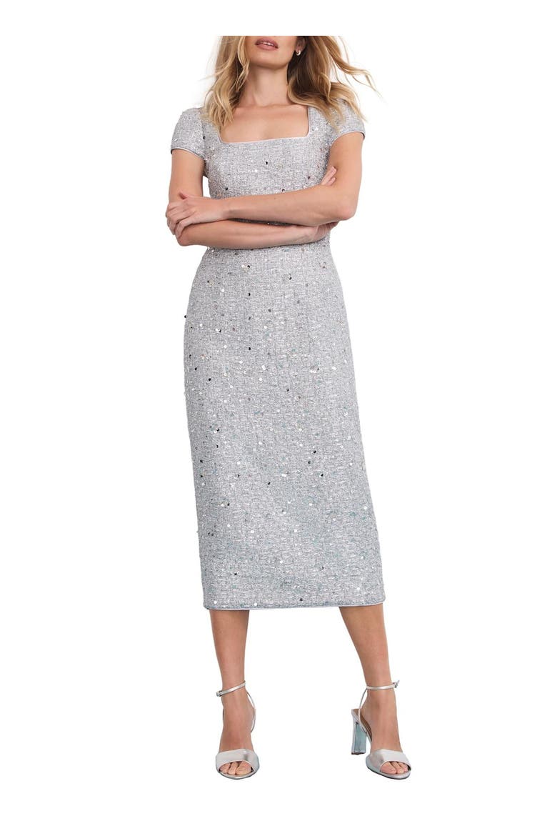 Boucle Sequin Midi Dress, Main, color, Silver