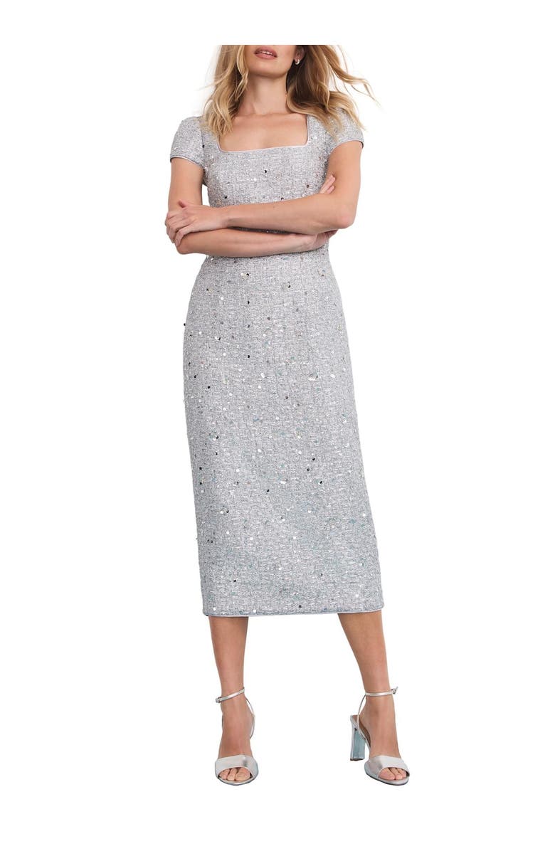 MINT VELVET Boucle Sequin Midi Dress, Main, color, Silver