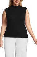 Lands' End Plus Size Cap Sleeve Drapey Rib Fitted Funnel Neck Tank