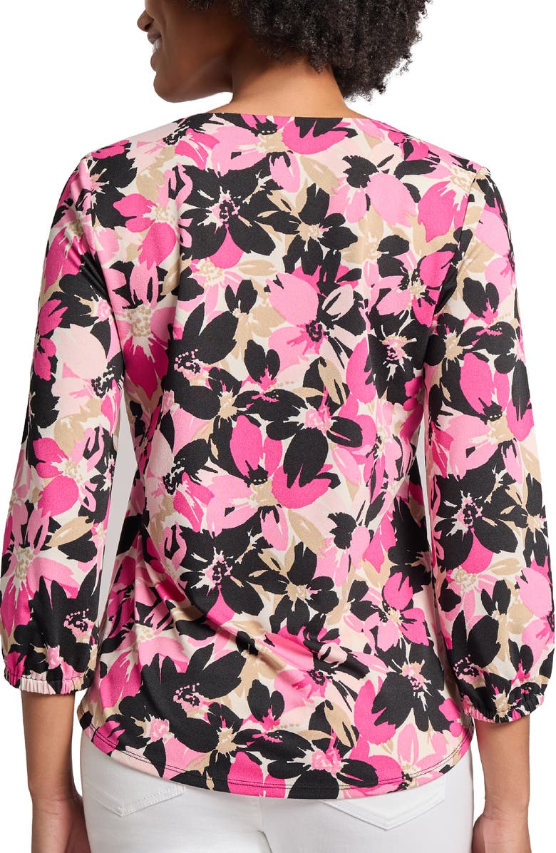 Jones New York Floral Three-Quarter Sleeve Crepe Top, Alternate, color, 