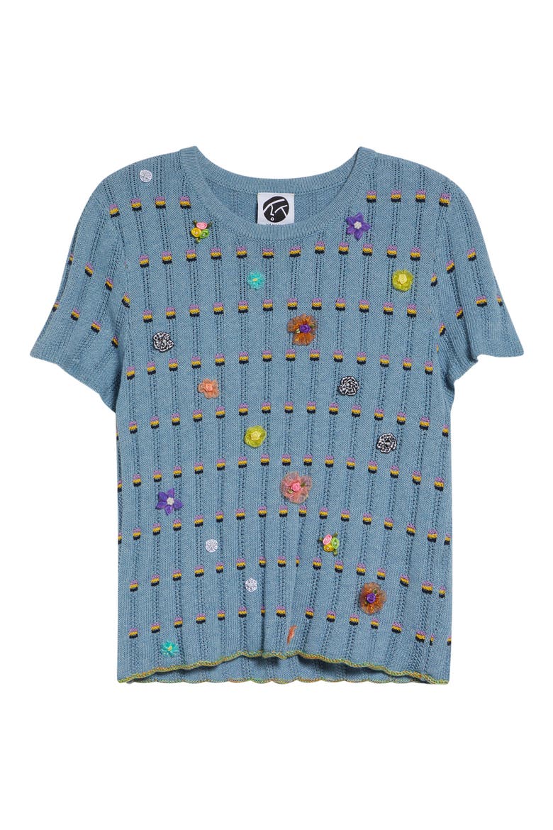 Dotty Embellished Cotton Rib Sweater, Alternate, color, DUSTY BLUE