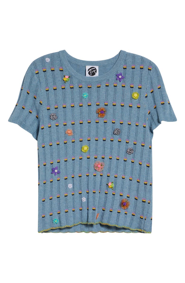 YanYan Dotty Embellished Cotton Rib Sweater, Alternate, color, Dusty Blue