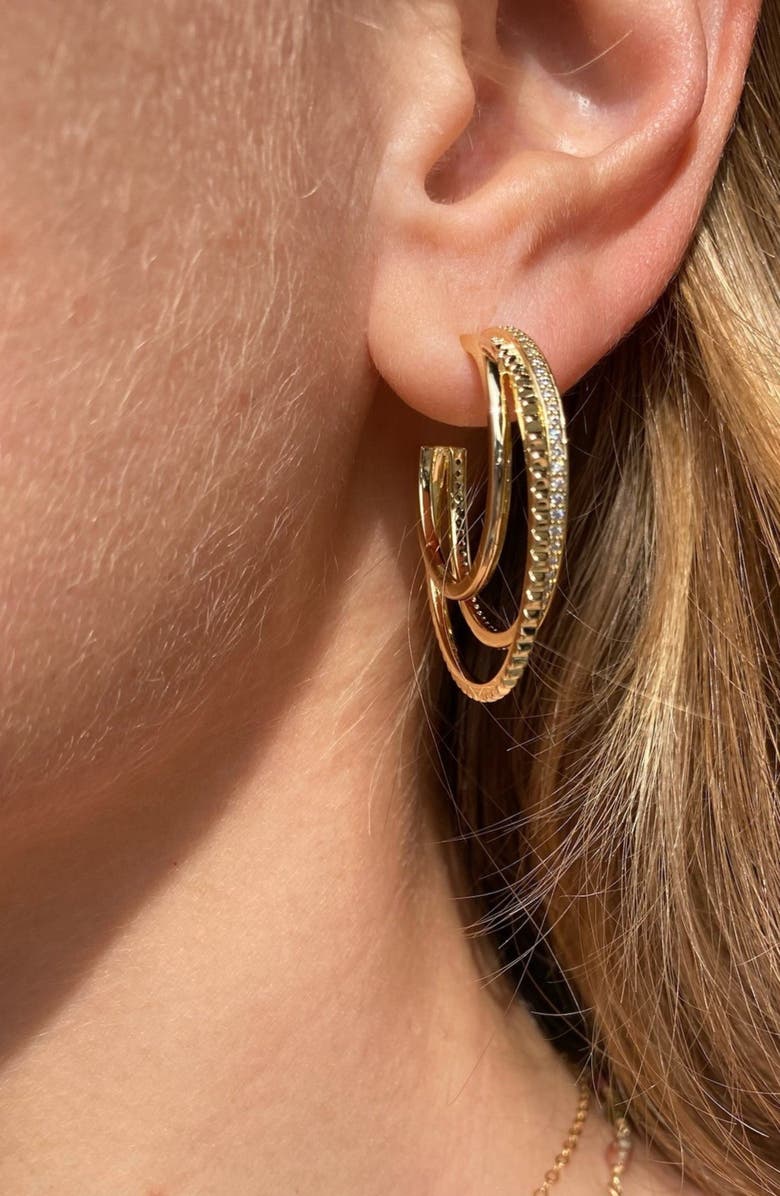 NATIVE GEM Triple Threat Hoop Earrings, Alternate, color, Gold