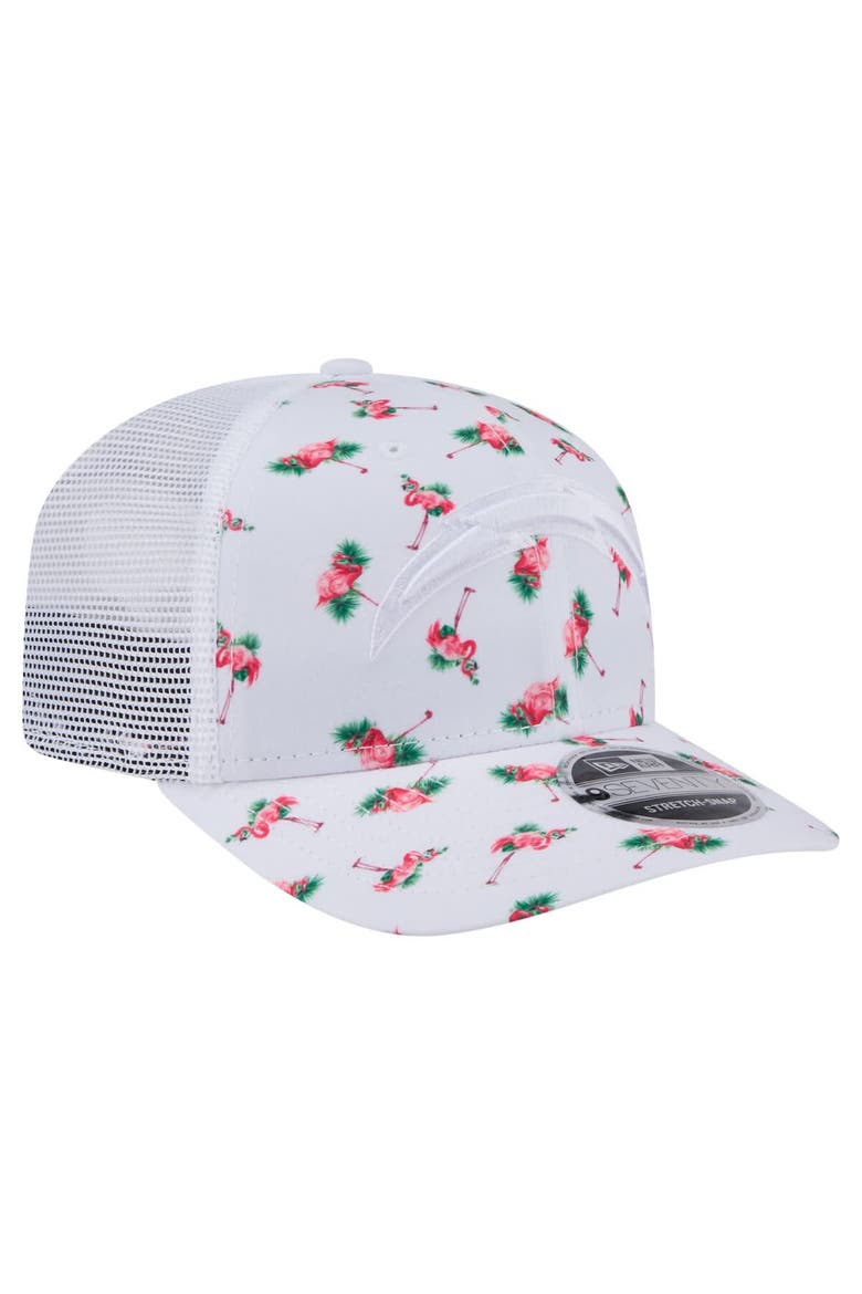 Men's New Era White Los Angeles Chargers Adventure Flamingo Pattern 9SEVENTY Stretch-Snap Hat, Alternate, color, White