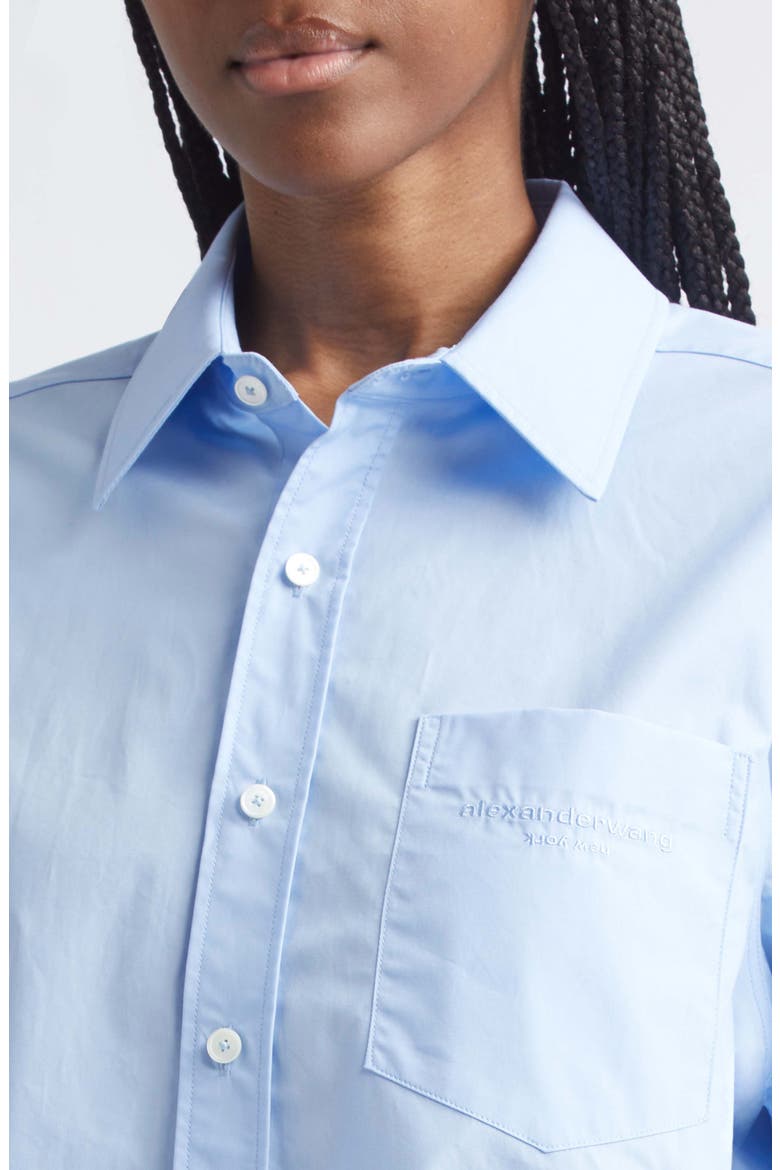 Logo Crop Cotton Button-Up Shirt, Alternate, color, OXFORD BLUE