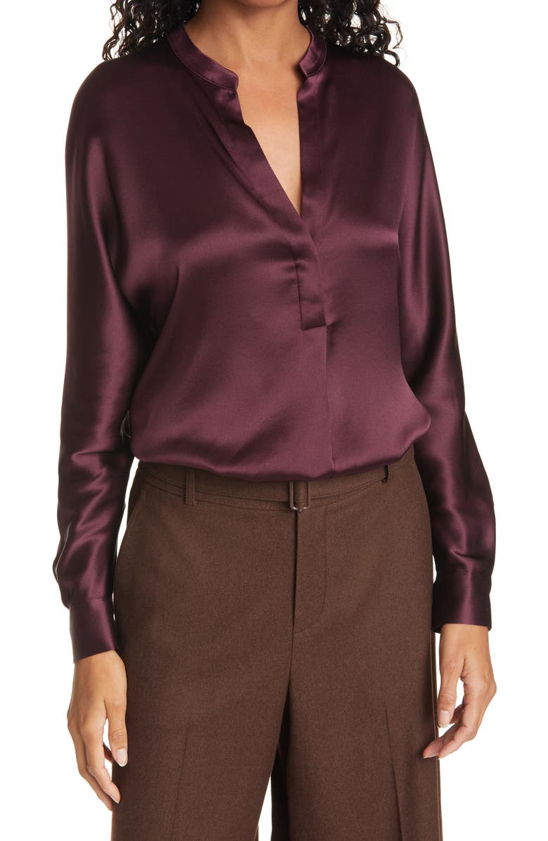 Vince Band Collar Silk Blouse, Main, color, 