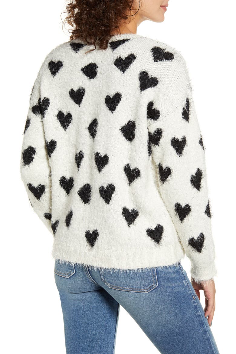Heart Eyelash Sweater, Alternate, color, WHITE WITH BLACK