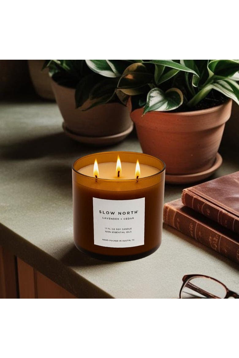 Lavender + Cedar - Signature 3-Wick Candle, Alternate, color, Brown