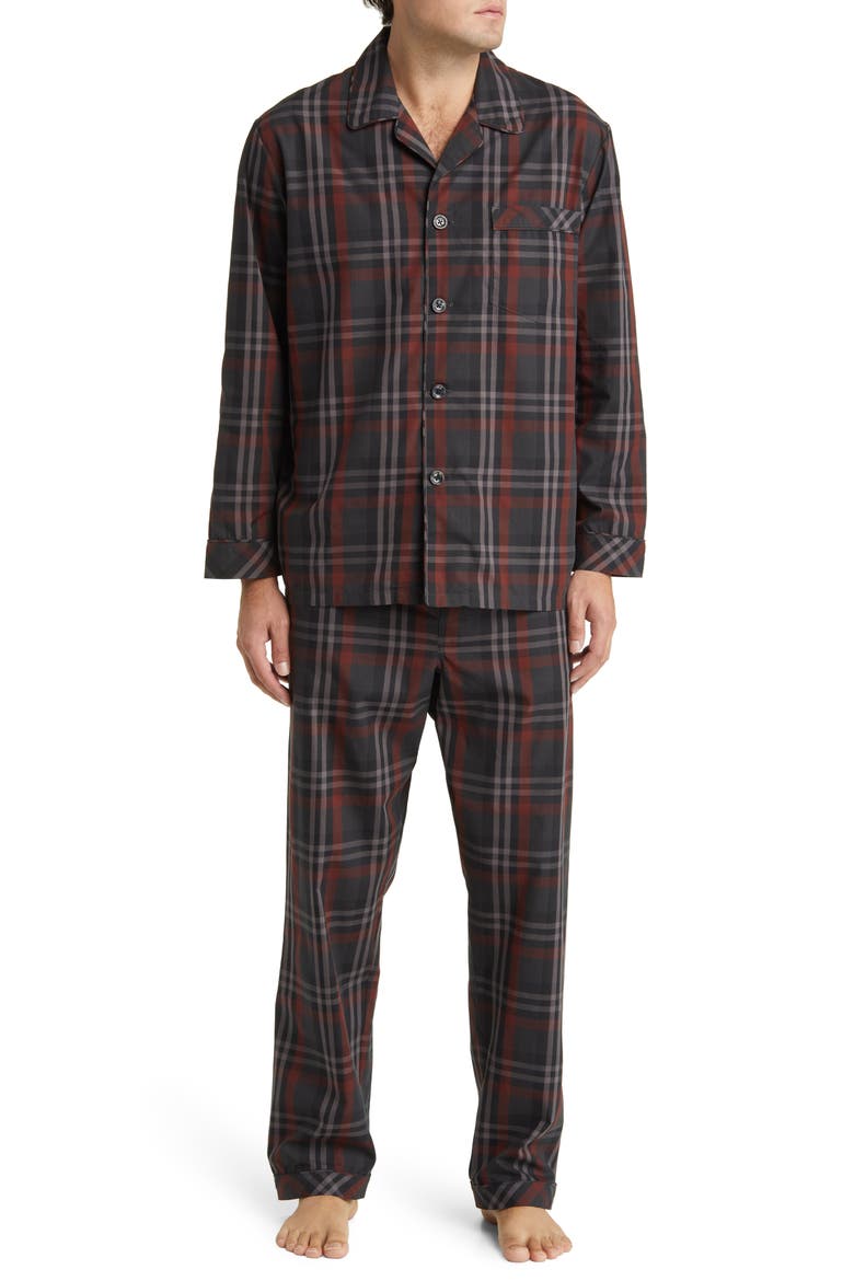 Masons Easy Care Plaid Woven Pajamas, Main, color, CHARCOAL/ BURGUNDY