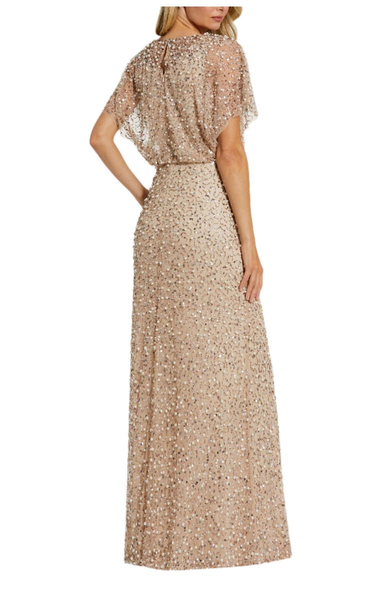 Mac Duggal Beaded Mesh Gown With Shawl, Alternate, color, Nude Gold