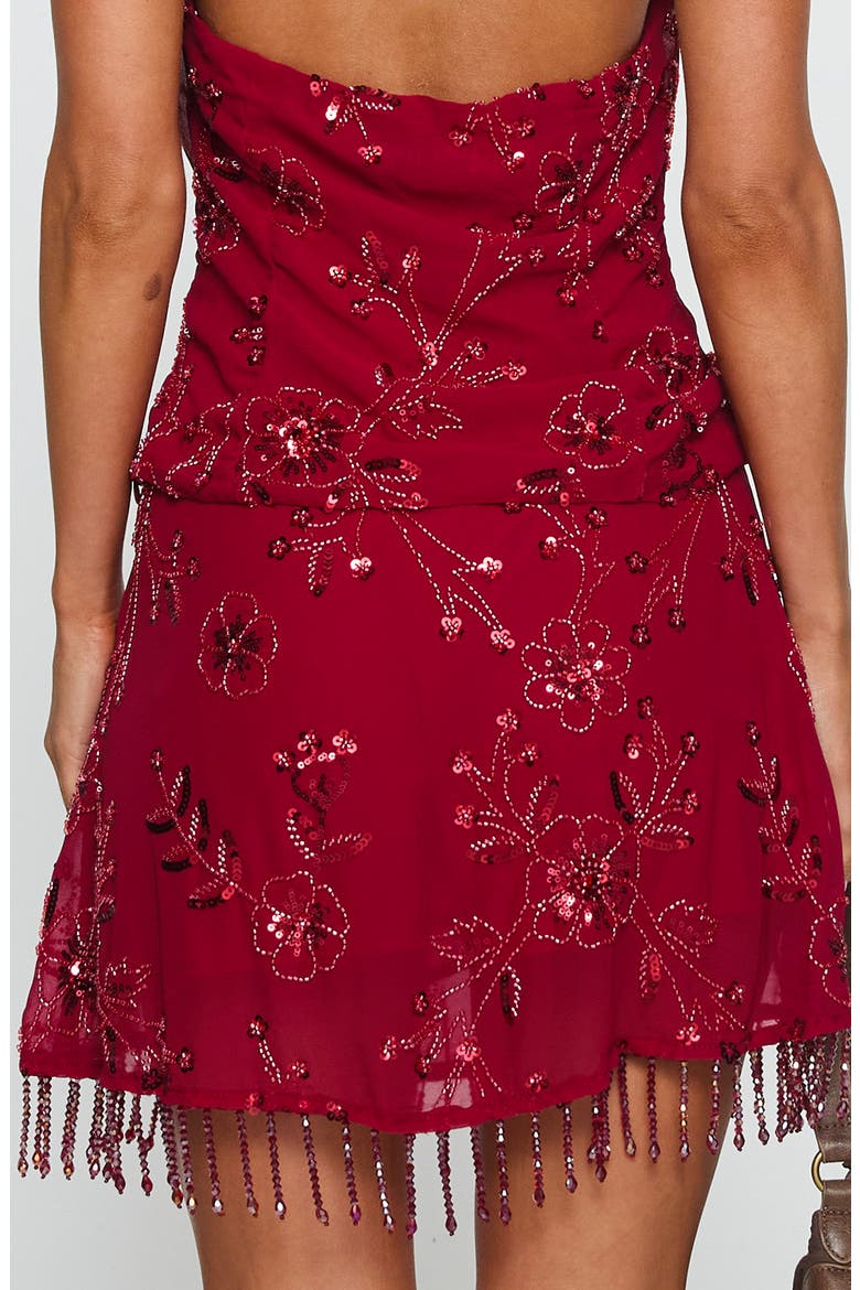 Twilight Embellished Beaded Sequin Fringe Miniskirt, Alternate, color, RED