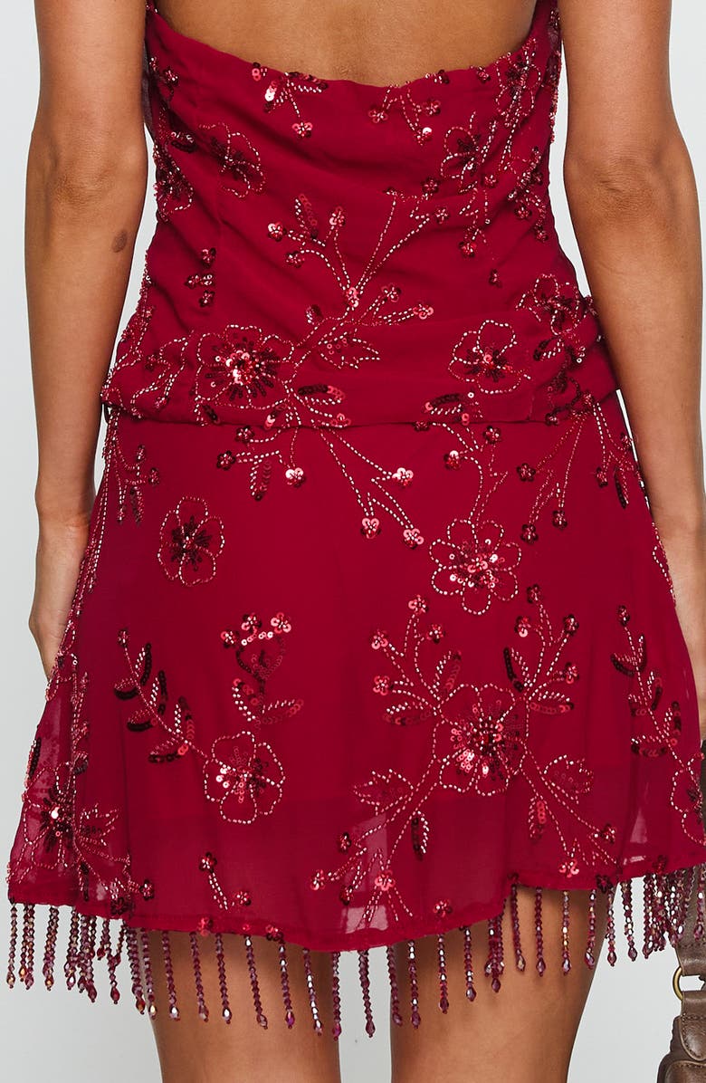 Princess Polly Twilight Embellished Beaded Sequin Fringe Miniskirt, Alternate, color, Red